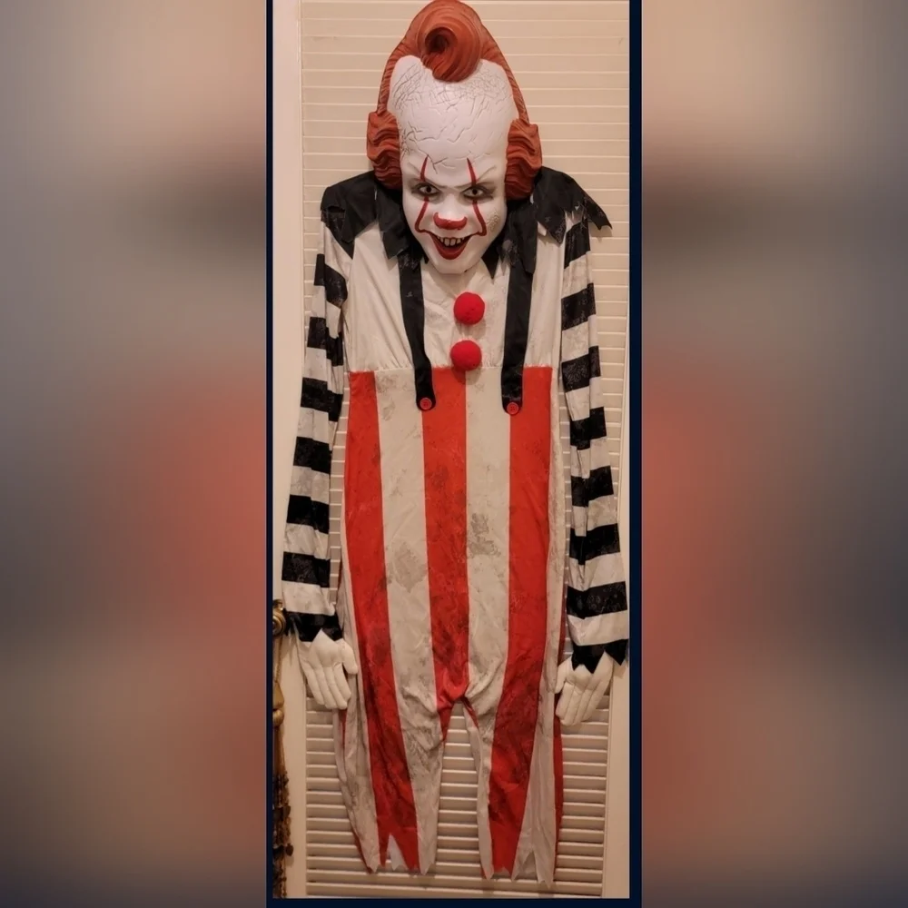 Pennywise Jumpsuit Costume and Mask Steven Kings IT Adult Size PW #909